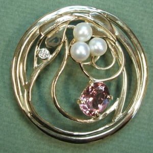Tourmaline, Pearl and Diamond Brooch Commission